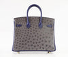 Hermes Birkin 25 HSS gris agate blue sapphire Ostrich brushed gold pristine back