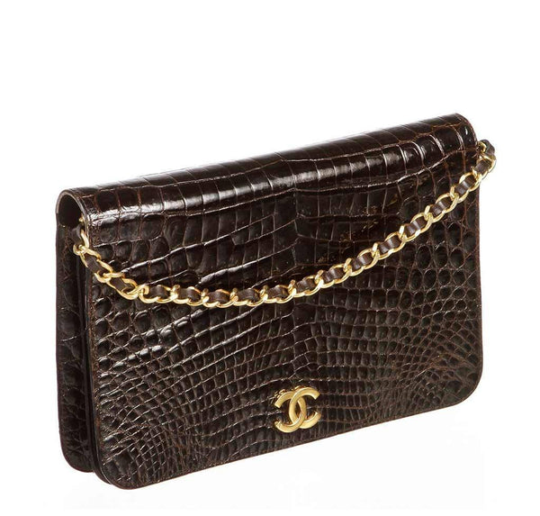 chanel vintage flap shoulder bag brown used front