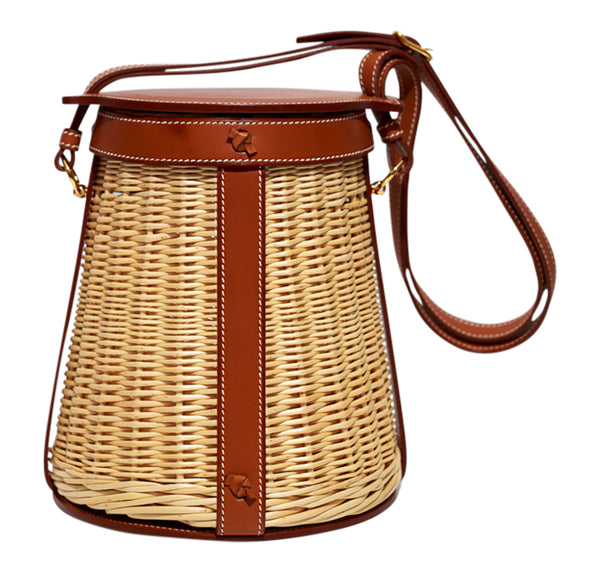 Hermes Osier Ratan Wicker Barenia Picnic Basket gold pristine front