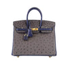 Hermes Birkin 25 HSS gris agate blue sapphire Ostrich brushed gold pristine front