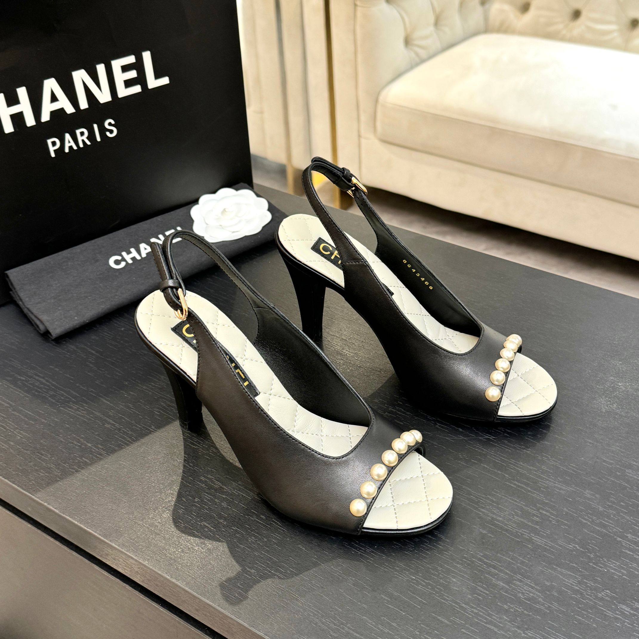 Chanel-Black-Calfskin-Leather-Slingback-Sandals-with-Pearls-35To40