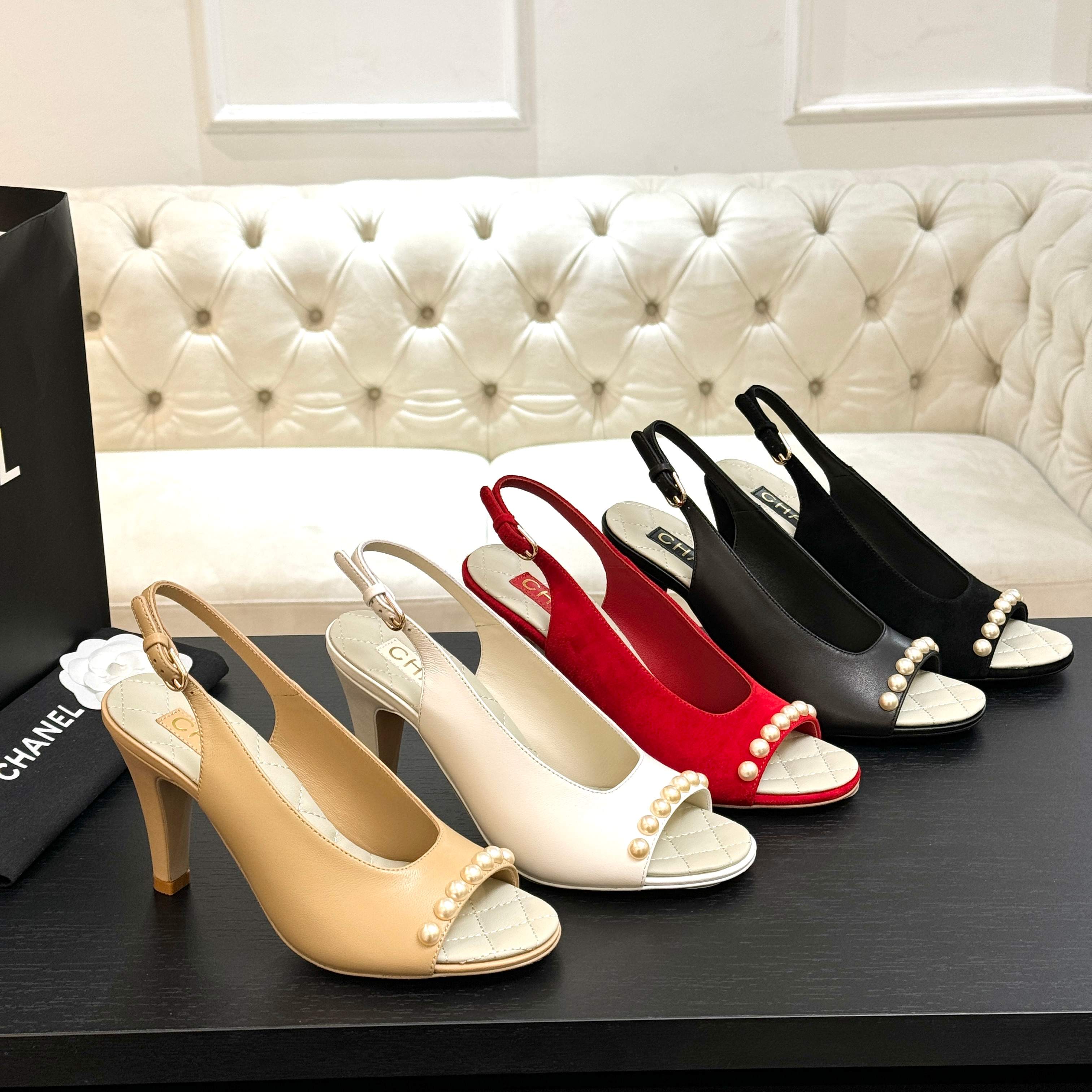 Chanel-Black-Suede-Leather-Slingback-Sandals-with-Pearls-35To40