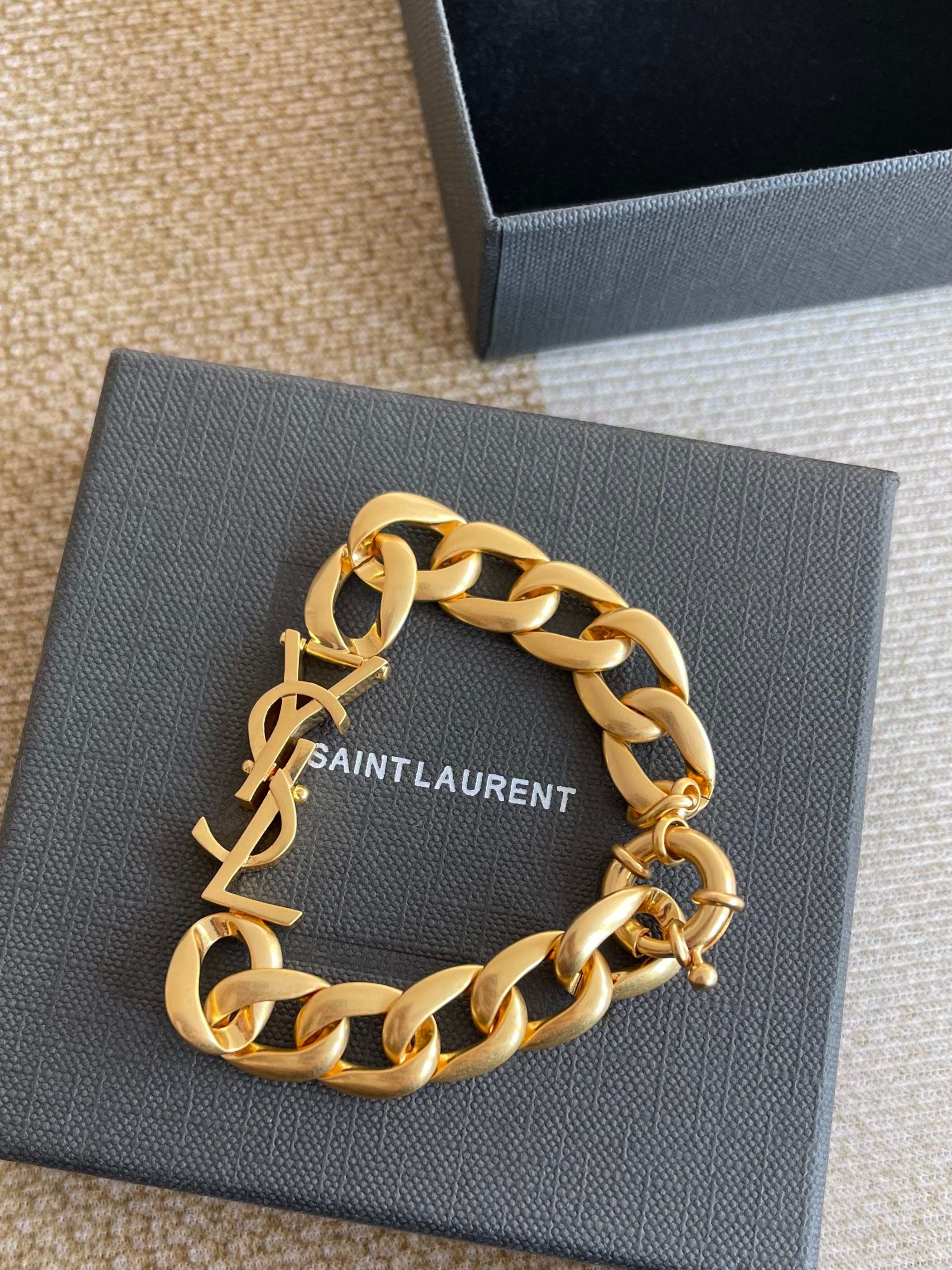 Saint-Laurent-Cassandre-Gold-Metal-Chain-Bracelets